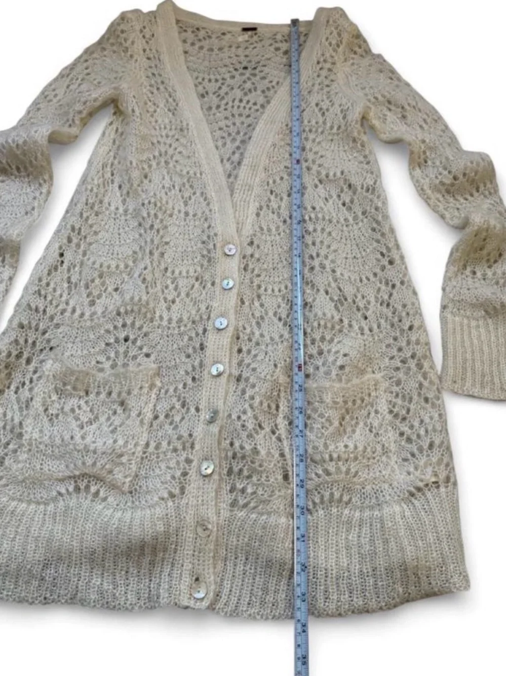 Free people mohair Cream Open-Knit Button Front Women's Cardigan Sweater